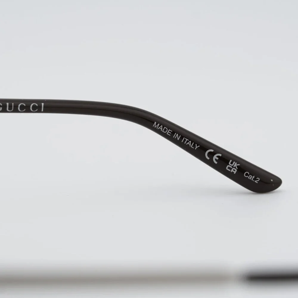 Gucci GG1881S 004 Sunglasses Silver Square Frame, Brown with GG Pattern Lenses